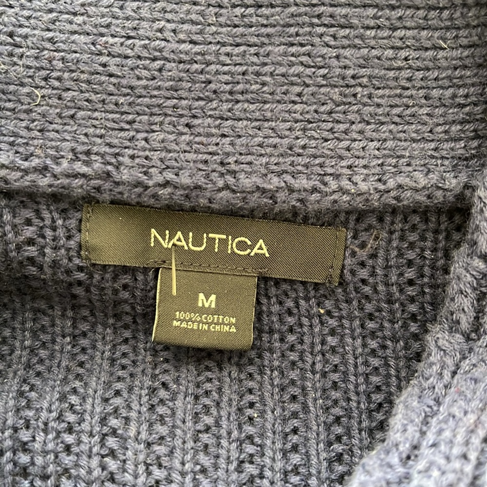 Nautica Women’s Blue V Neck Cotton Knit Cable Sweater - Picture 11 of 13